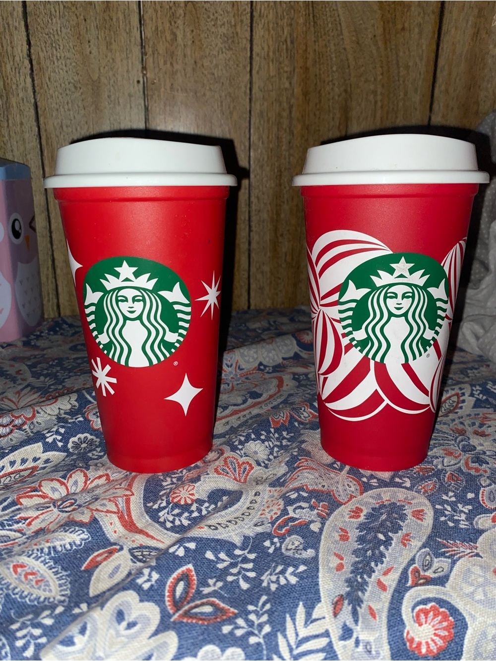 Starbucks Red Holiday Reusable Cups with Green Logo and White Lid